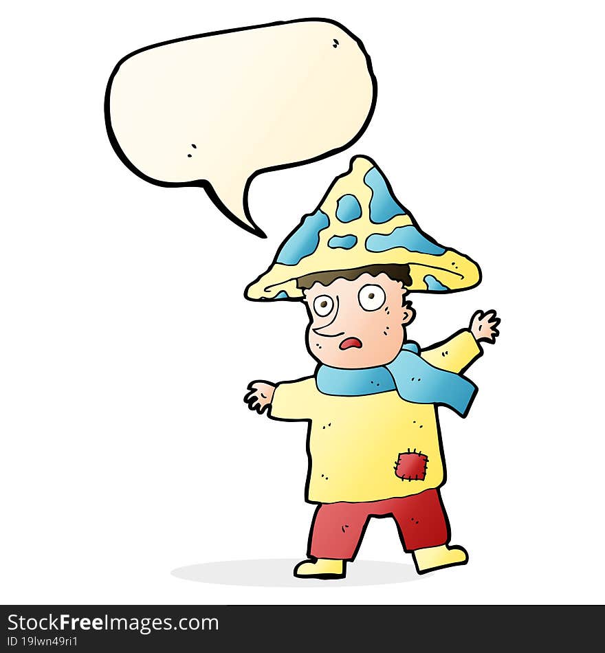 cartoon magical mushroom man with speech bubble