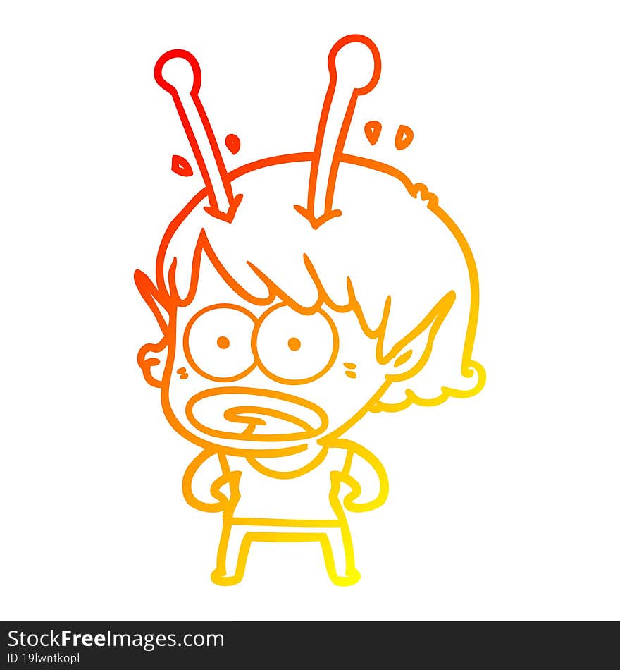 warm gradient line drawing cartoon shocked alien girl