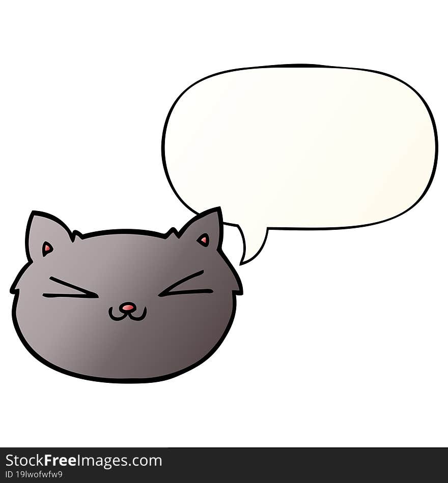 happy cartoon cat and speech bubble in smooth gradient style