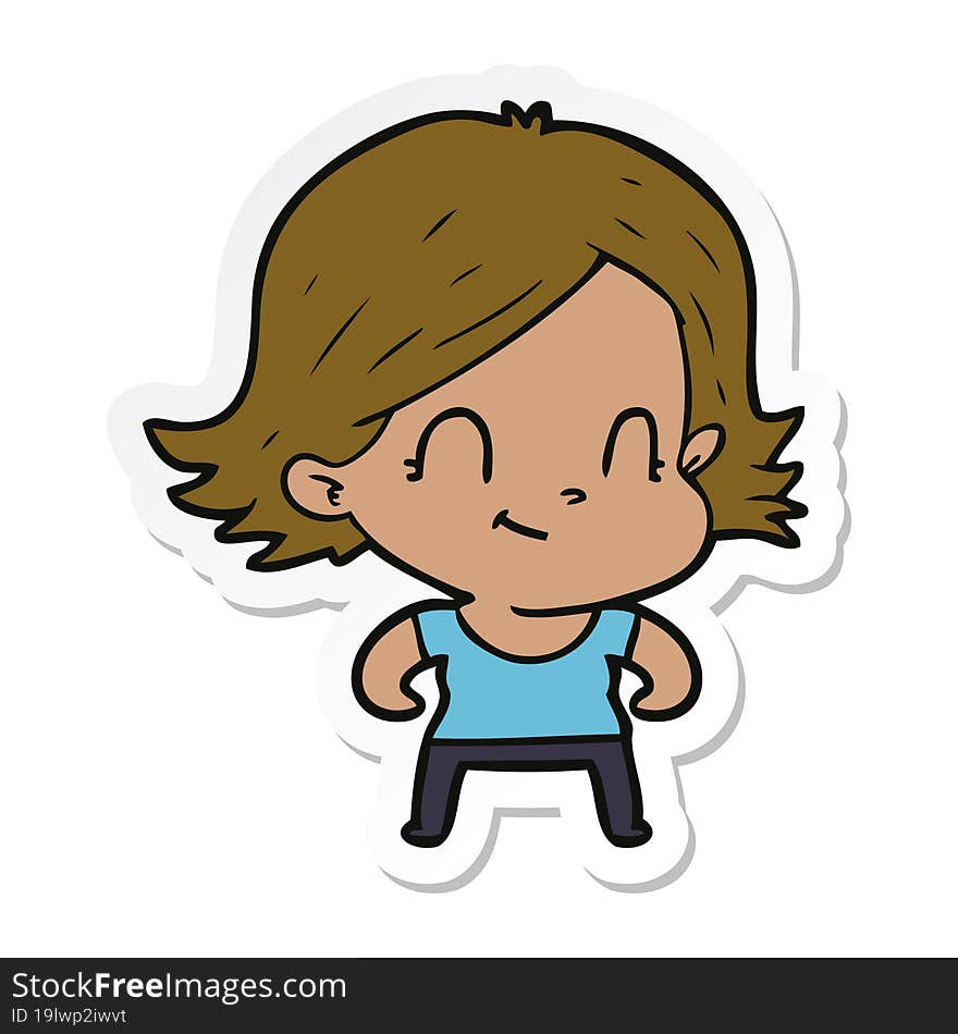 sticker of a cartoon friendly girl