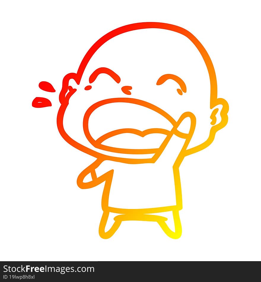 warm gradient line drawing cartoon shouting bald man