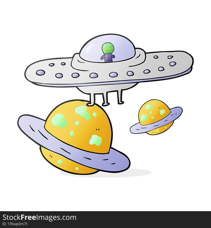 Cartoon Flying Saucer In Space