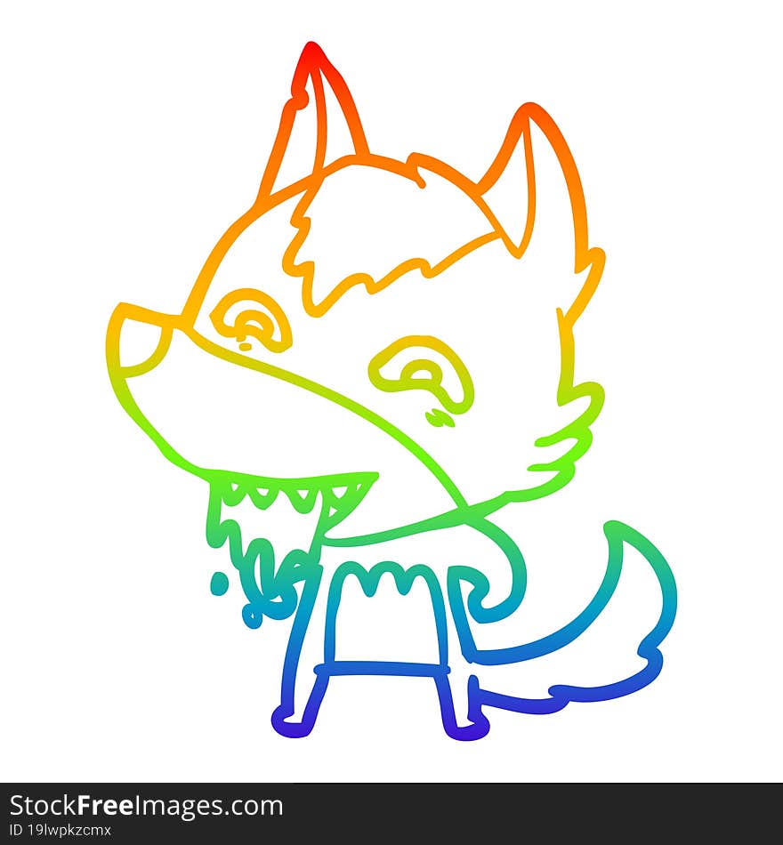 rainbow gradient line drawing of a cartoon hungry wolf