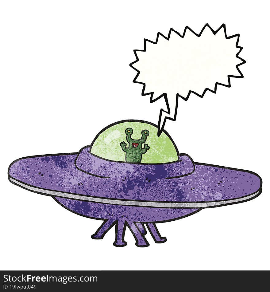 speech bubble textured cartoon alien spaceship