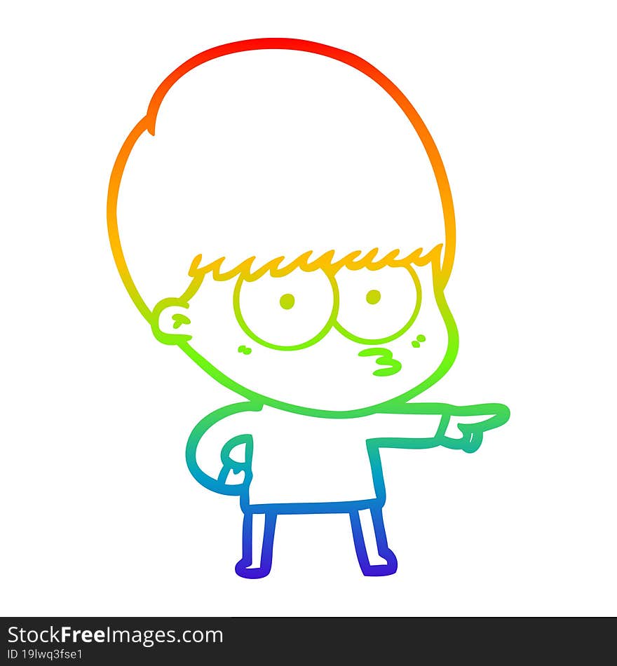 Rainbow Gradient Line Drawing Nervous Cartoon Boy