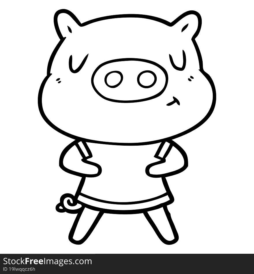 cartoon content pig wearing t shirt. cartoon content pig wearing t shirt