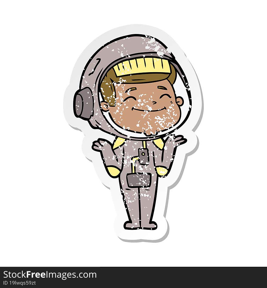 Distressed Sticker Of A Happy Cartoon Astronaut