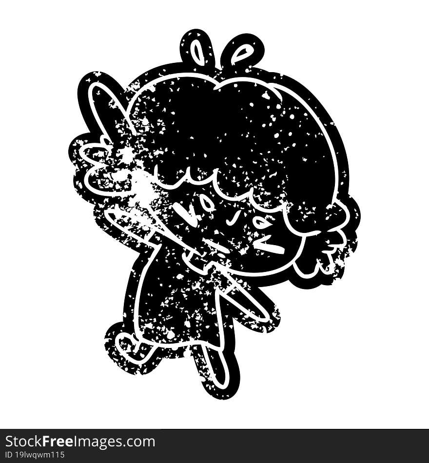 grunge distressed icon of a cute kawaii girl. grunge distressed icon of a cute kawaii girl