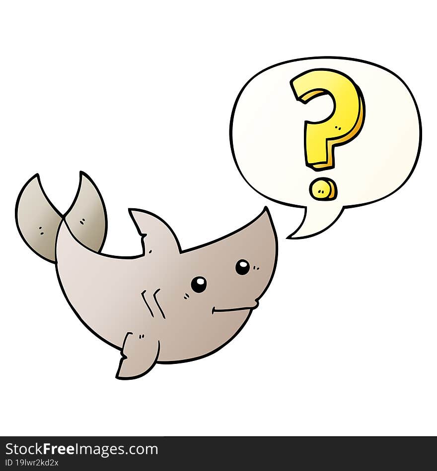 Cartoon Shark Asking Question And Speech Bubble In Smooth Gradient Style