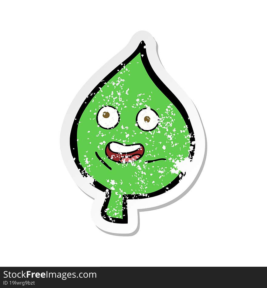 retro distressed sticker of a cartoon happy leaf