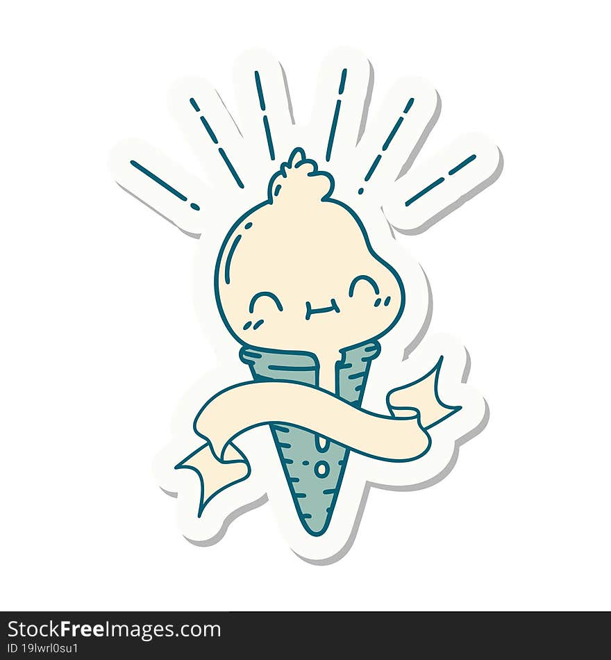 sticker of tattoo style ice cream character