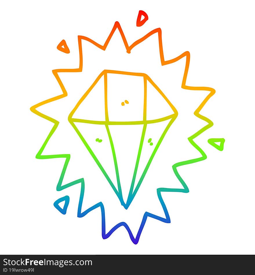 rainbow gradient line drawing cartoon diamond