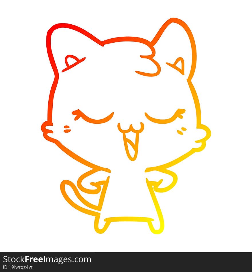 warm gradient line drawing of a happy cartoon cat