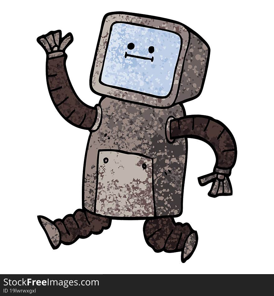 grunge textured illustration cartoon robot running