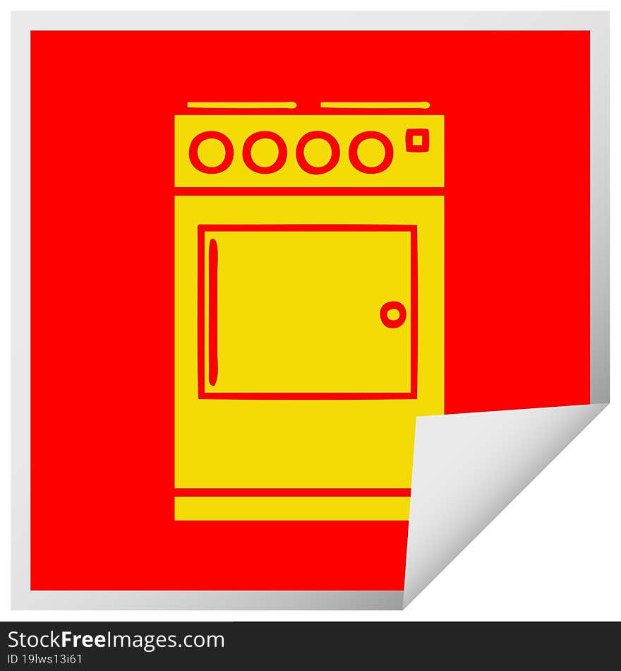 square peeling sticker cartoon of a oven and cooker