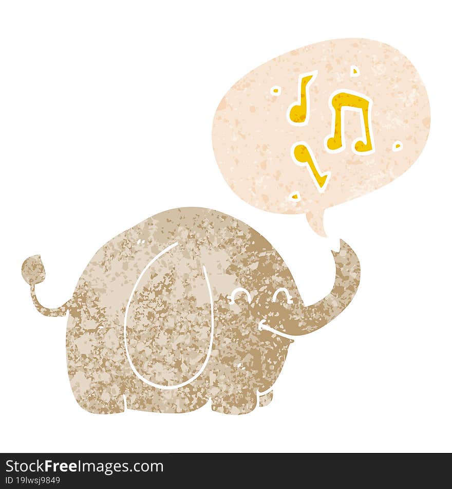 cartoon trumpeting elephant and speech bubble in retro textured style