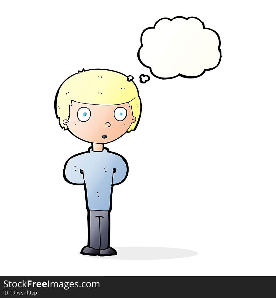 cartoon curious boy with thought bubble