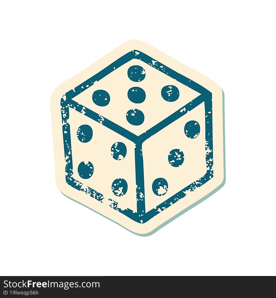 distressed sticker tattoo style icon of a dice