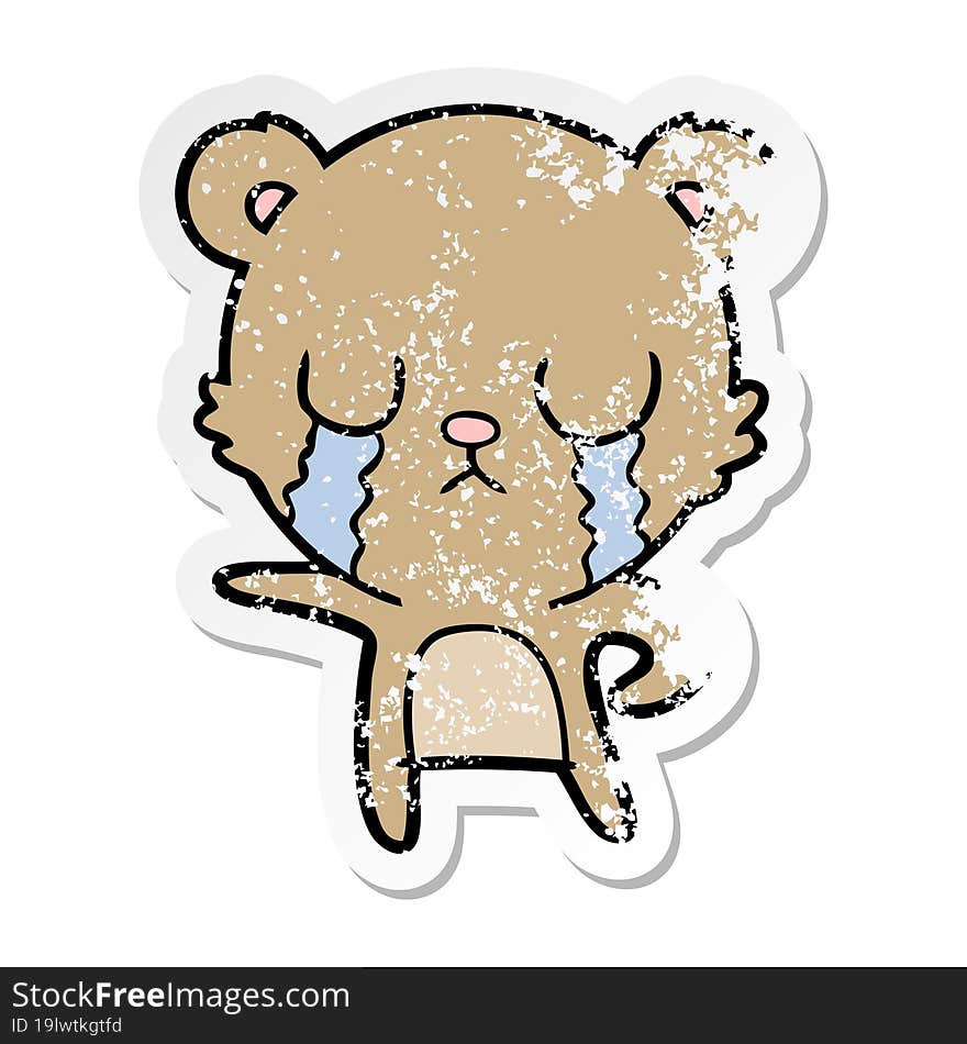 distressed sticker of a crying cartoon bear