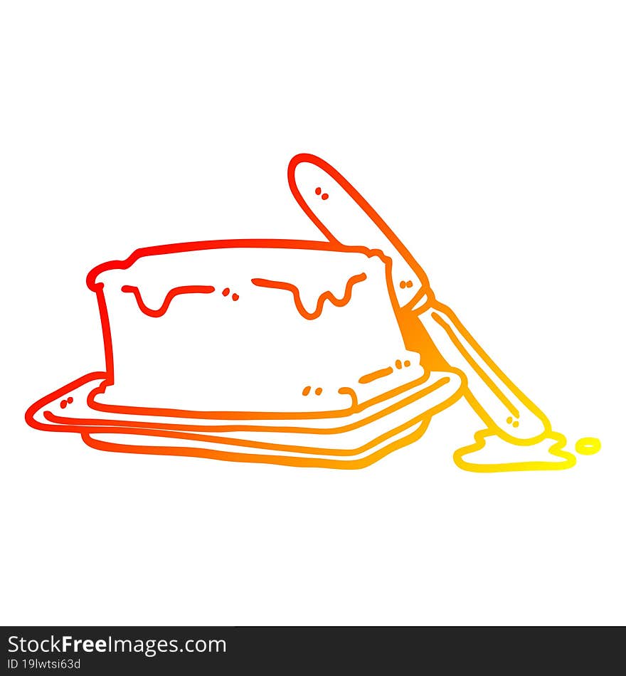 warm gradient line drawing cartoon butter and knife