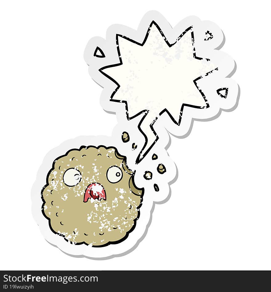 frightened cookie cartoon and speech bubble distressed sticker