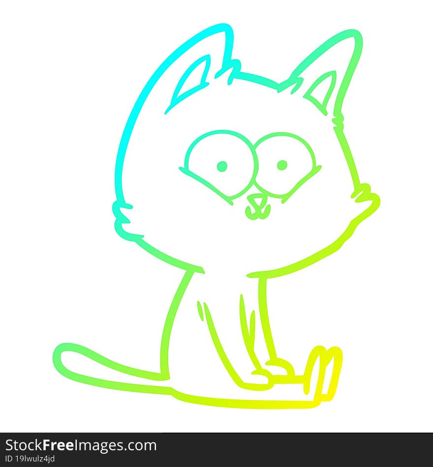 Cold Gradient Line Drawing Cartoon Cat Sitting