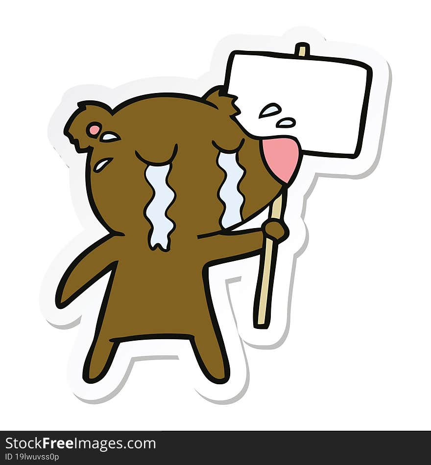 sticker of a cartoon crying bear