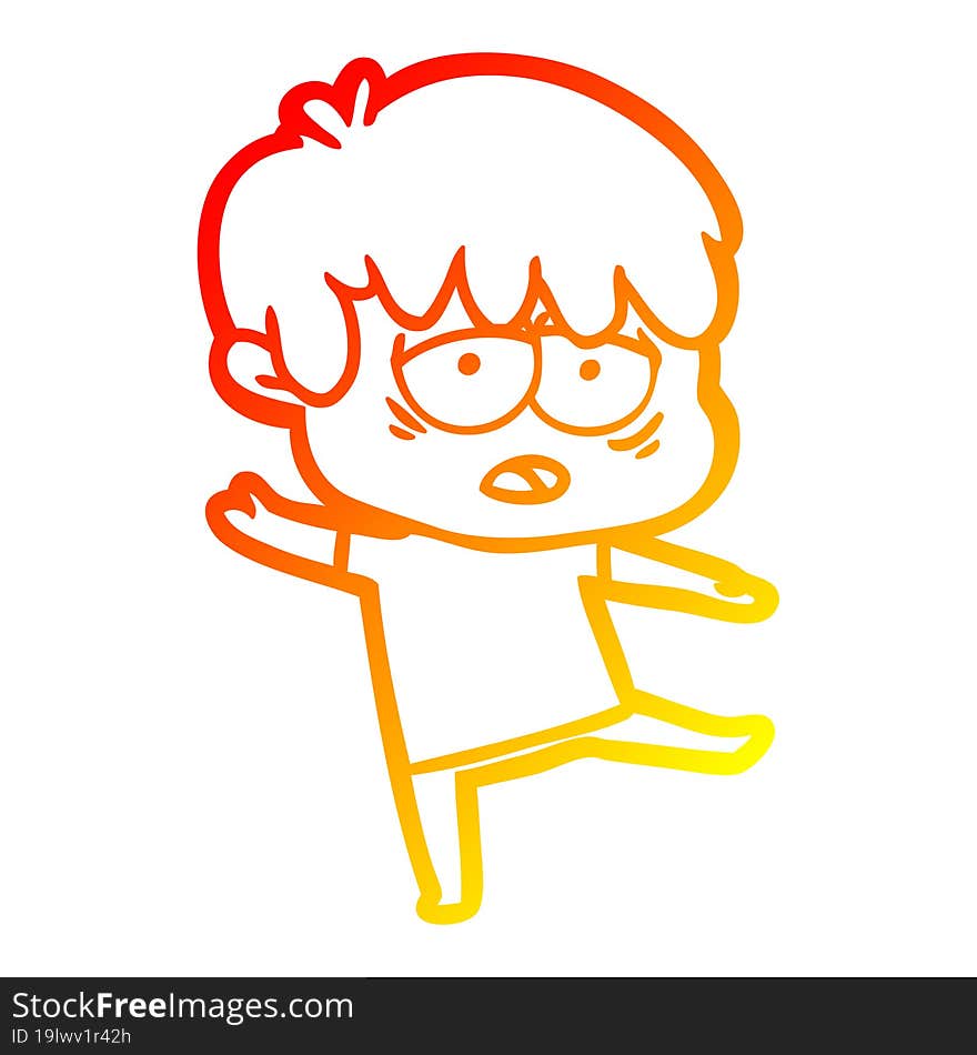 Warm Gradient Line Drawing Cartoon Exhausted Boy