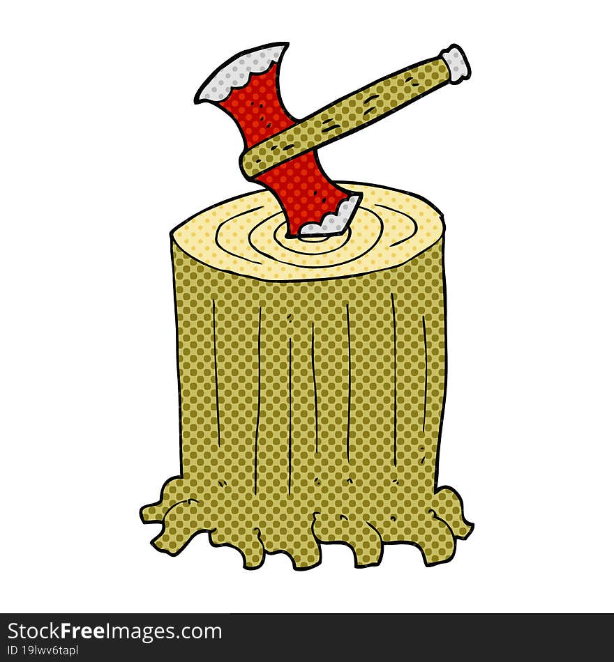 cartoon tree stump and axe