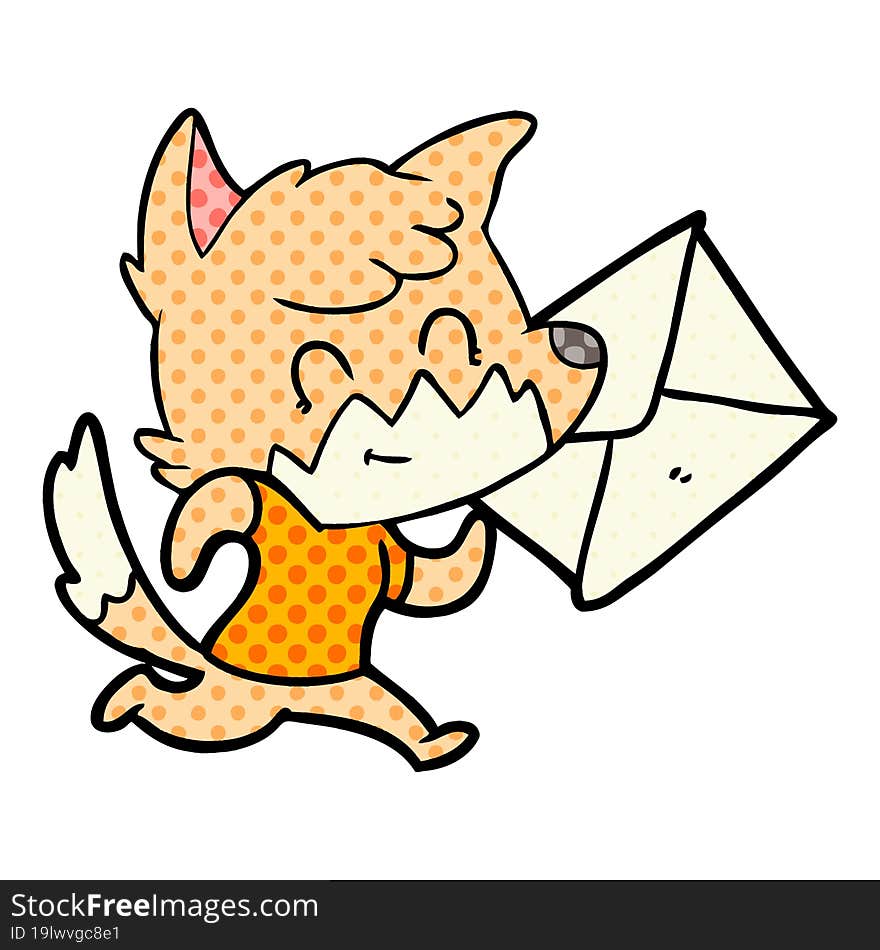 cartoon happy fox with letter. cartoon happy fox with letter