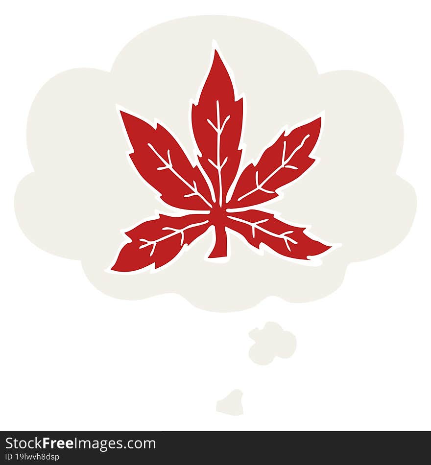 cartoon marijuana leaf and thought bubble in retro style