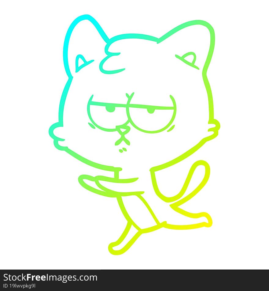 cold gradient line drawing bored cartoon cat