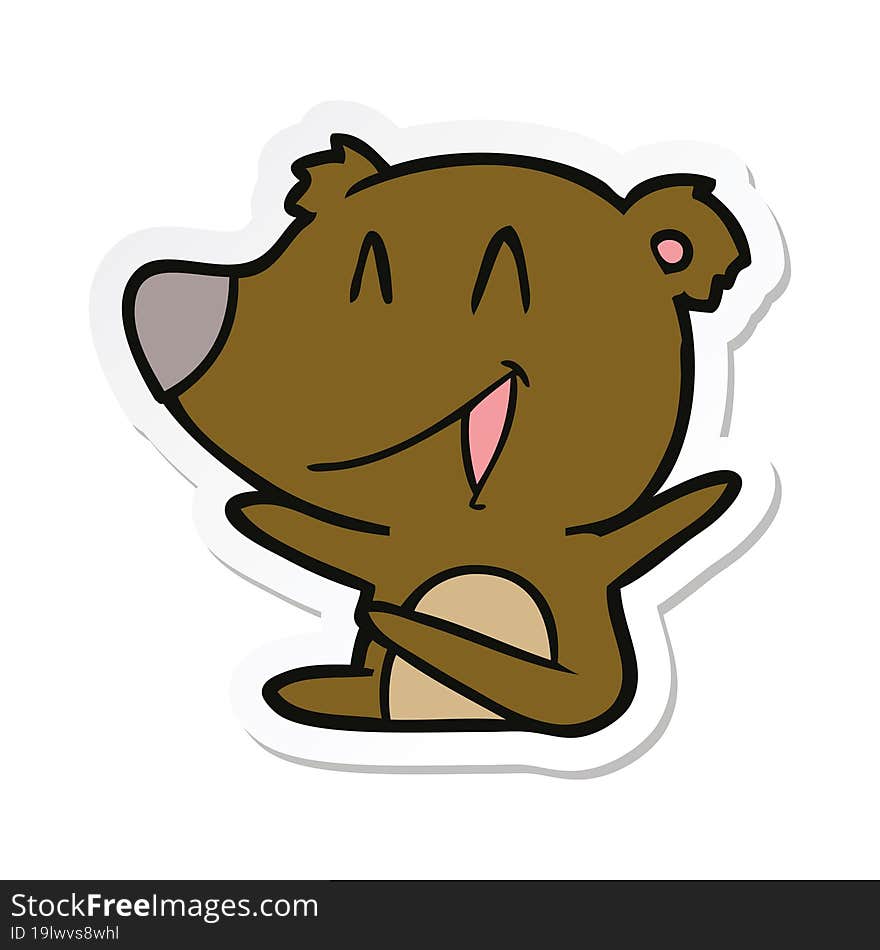 Sticker Of A Laughing Bear Cartoon