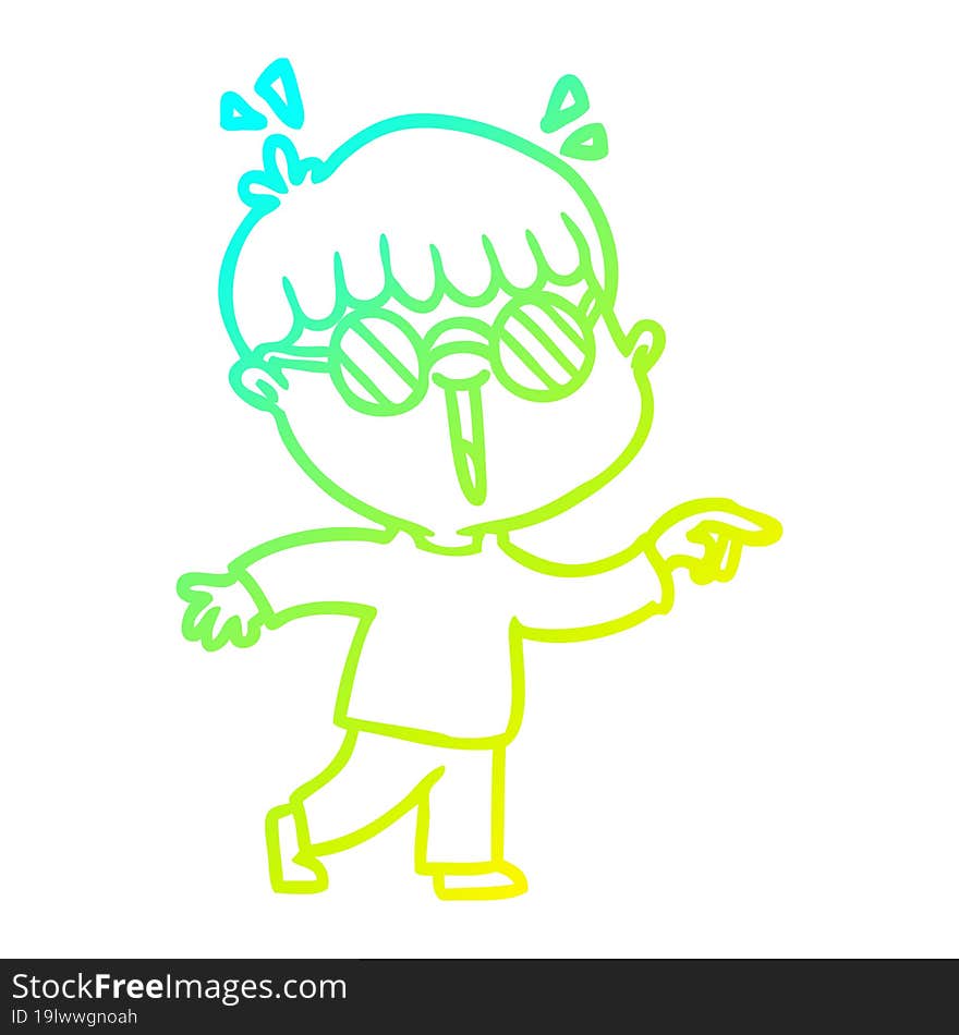 Cold Gradient Line Drawing Cartoon Boy Wearing Spectacles