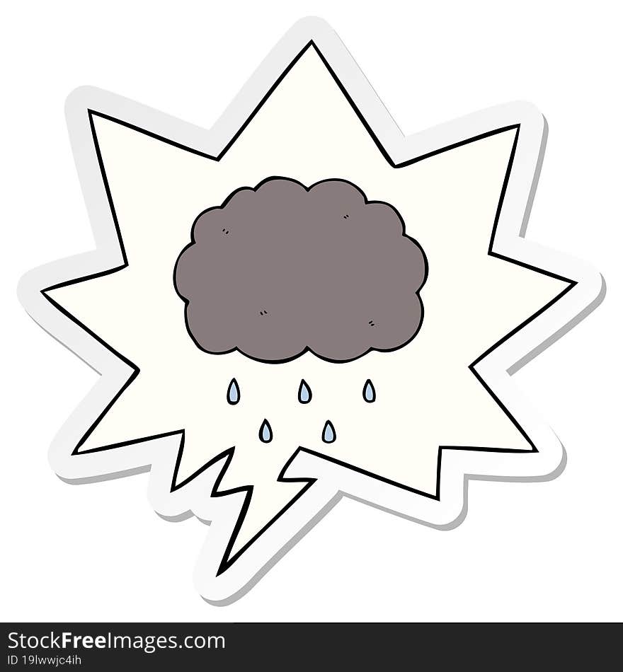 cartoon cloud raining and speech bubble sticker