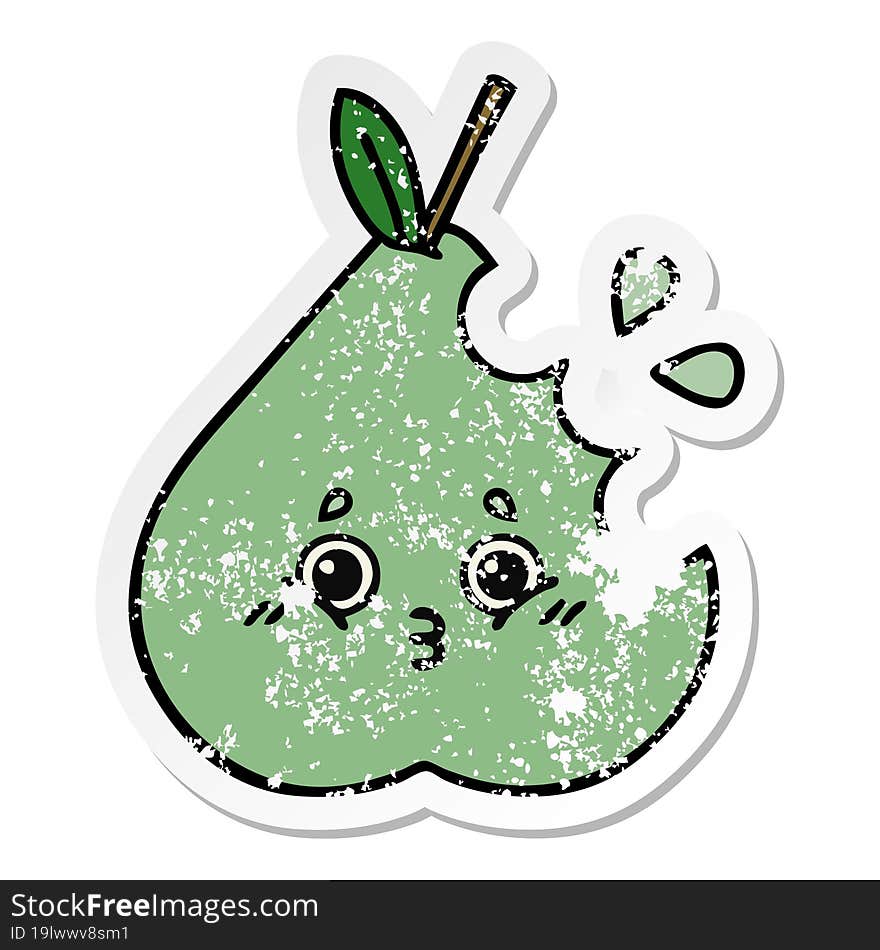 distressed sticker of a cute cartoon pear