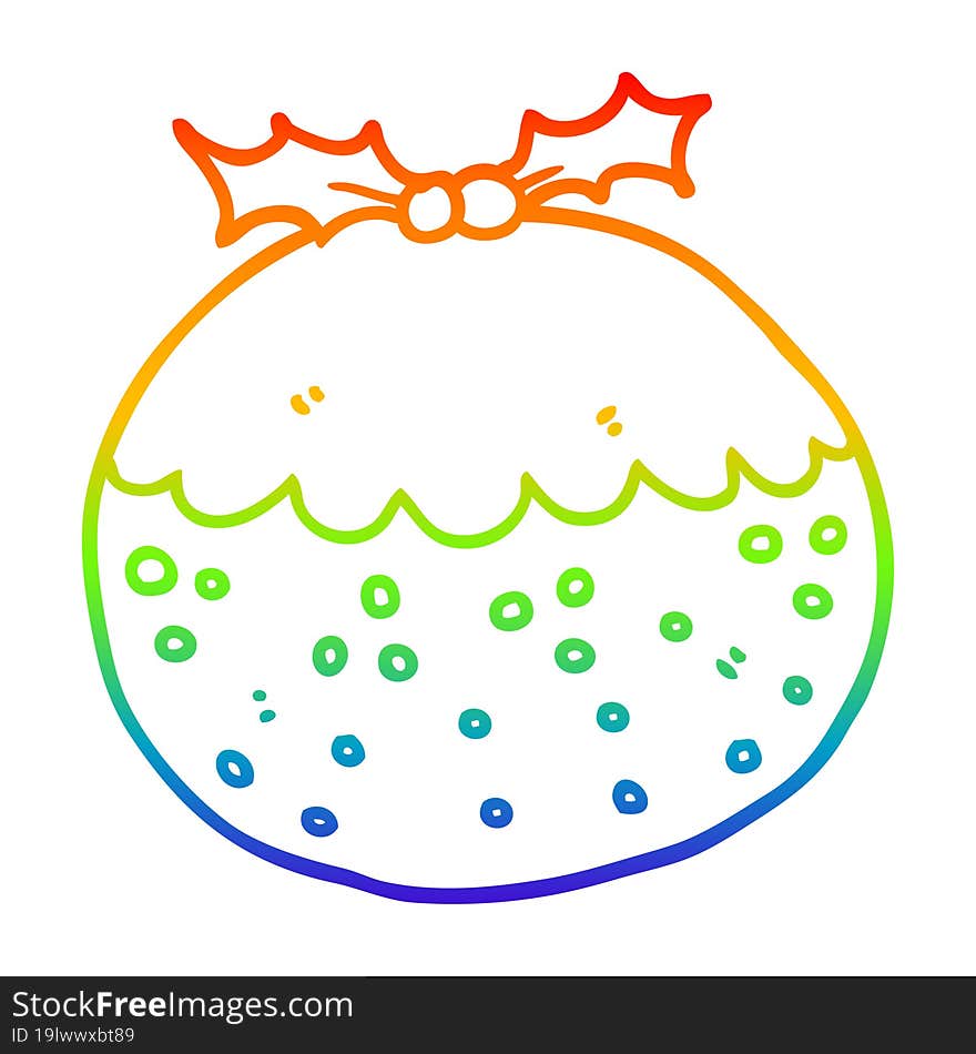 rainbow gradient line drawing cartoon christmas pudding