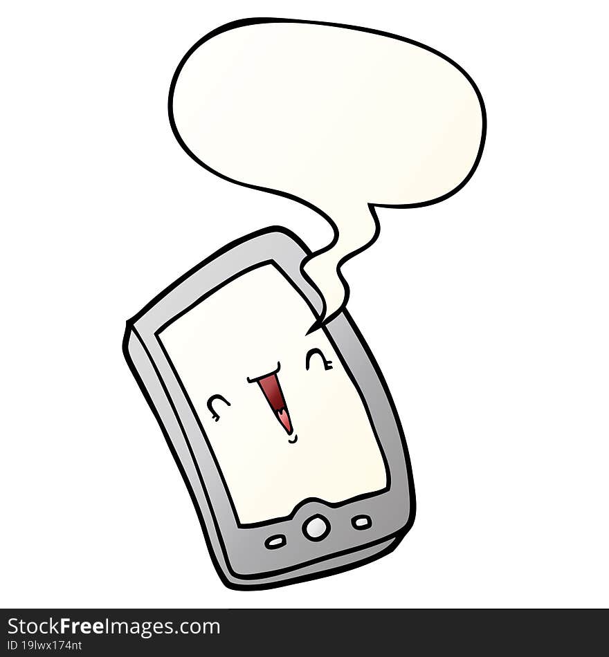 cute cartoon mobile phone with speech bubble in smooth gradient style