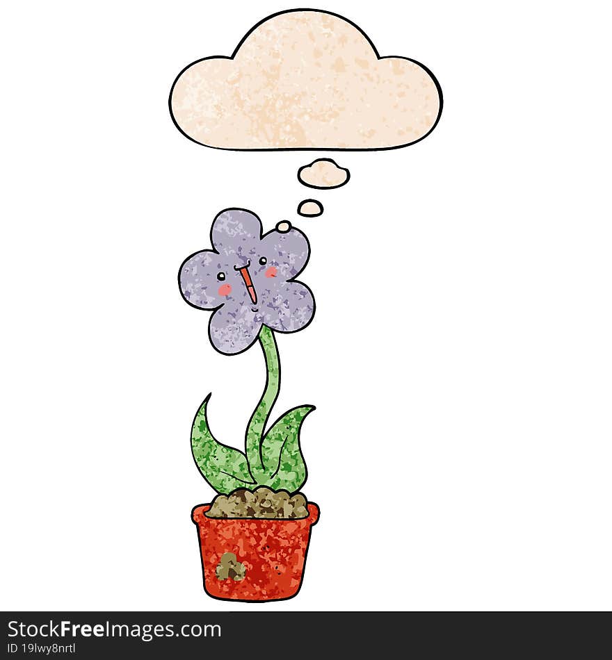 cute cartoon flower and thought bubble in grunge texture pattern style