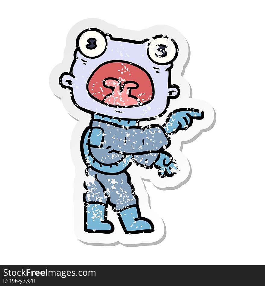 Distressed Sticker Of A Cartoon Weird Alien Communicating