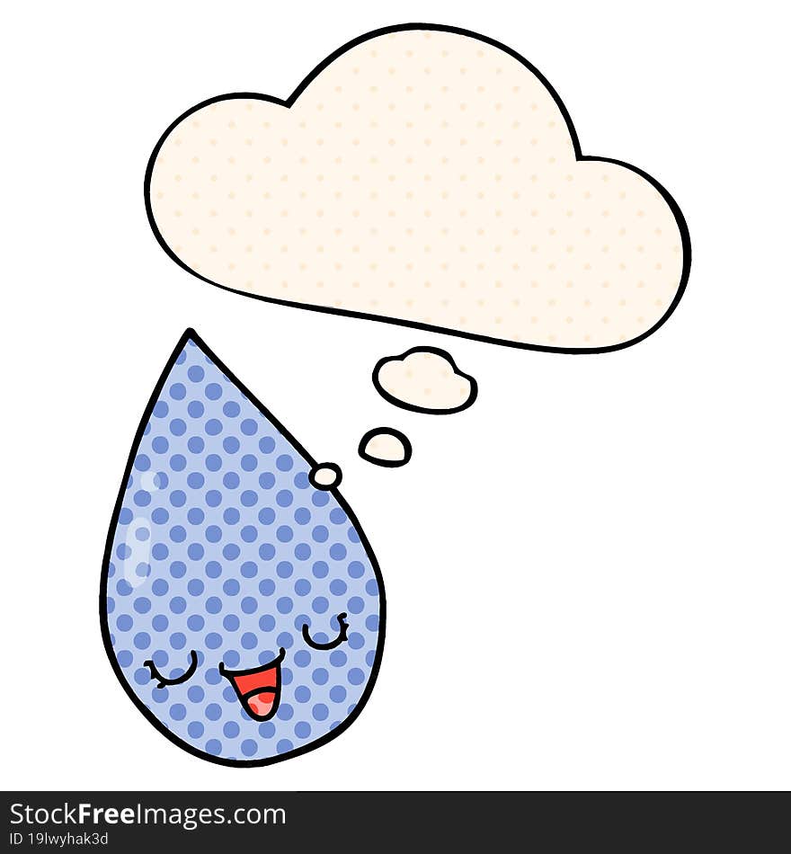 cartoon raindrop and thought bubble in comic book style