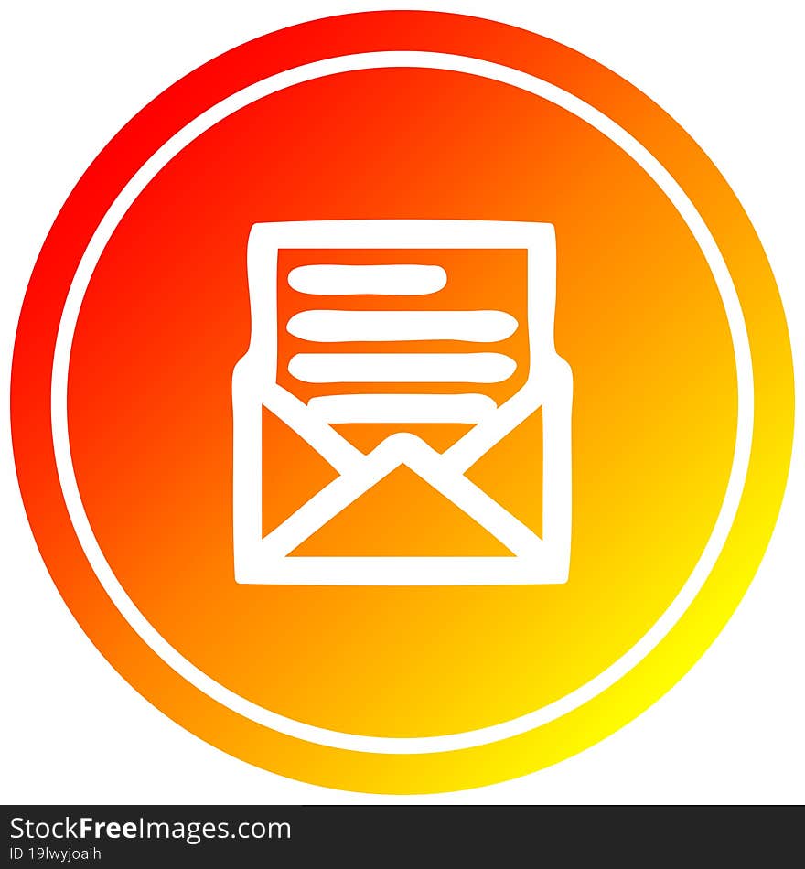 envelope letter circular icon with warm gradient finish. envelope letter circular icon with warm gradient finish