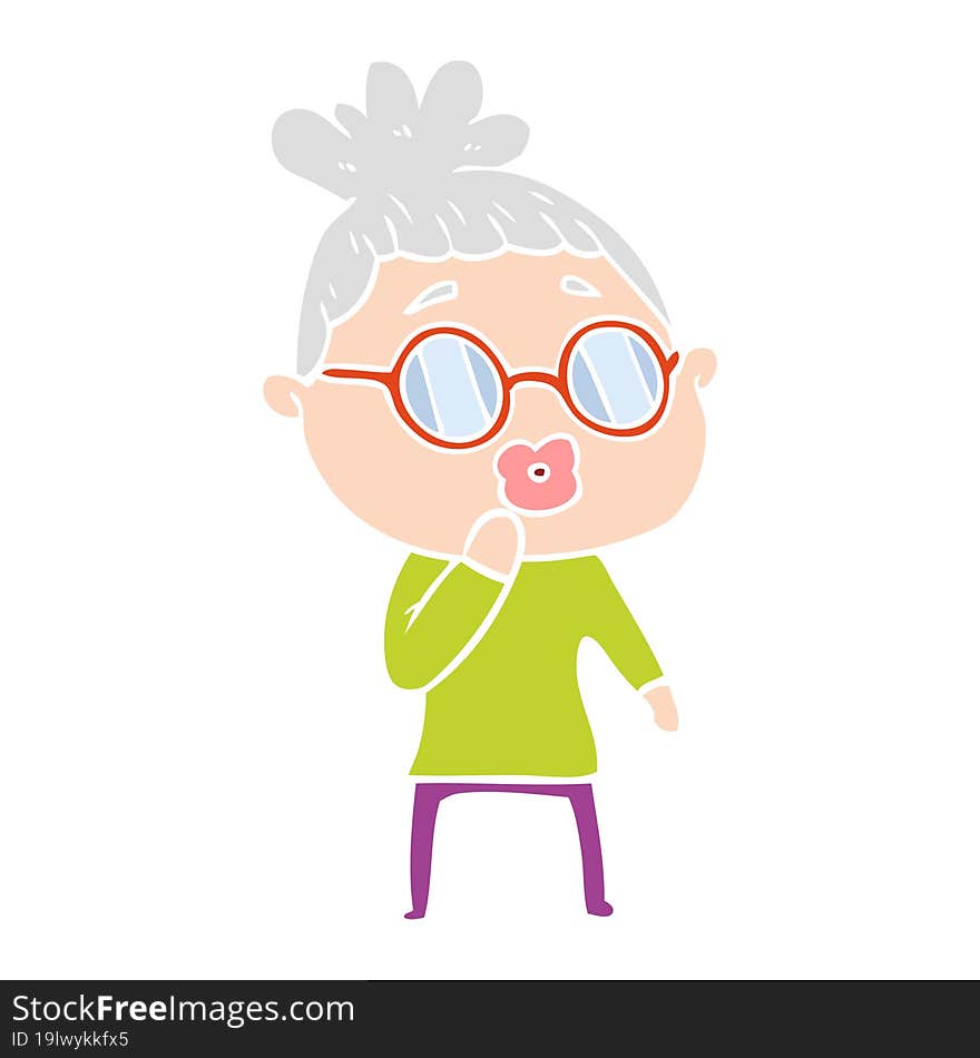 flat color style cartoon woman wearing spectacles