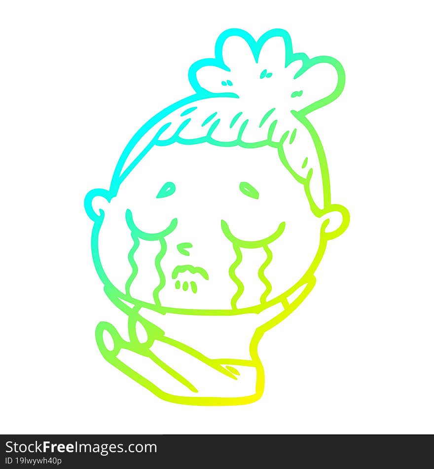 cold gradient line drawing of a cartoon crying woman