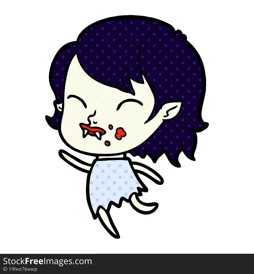 cartoon vampire girl with blood on cheek. cartoon vampire girl with blood on cheek