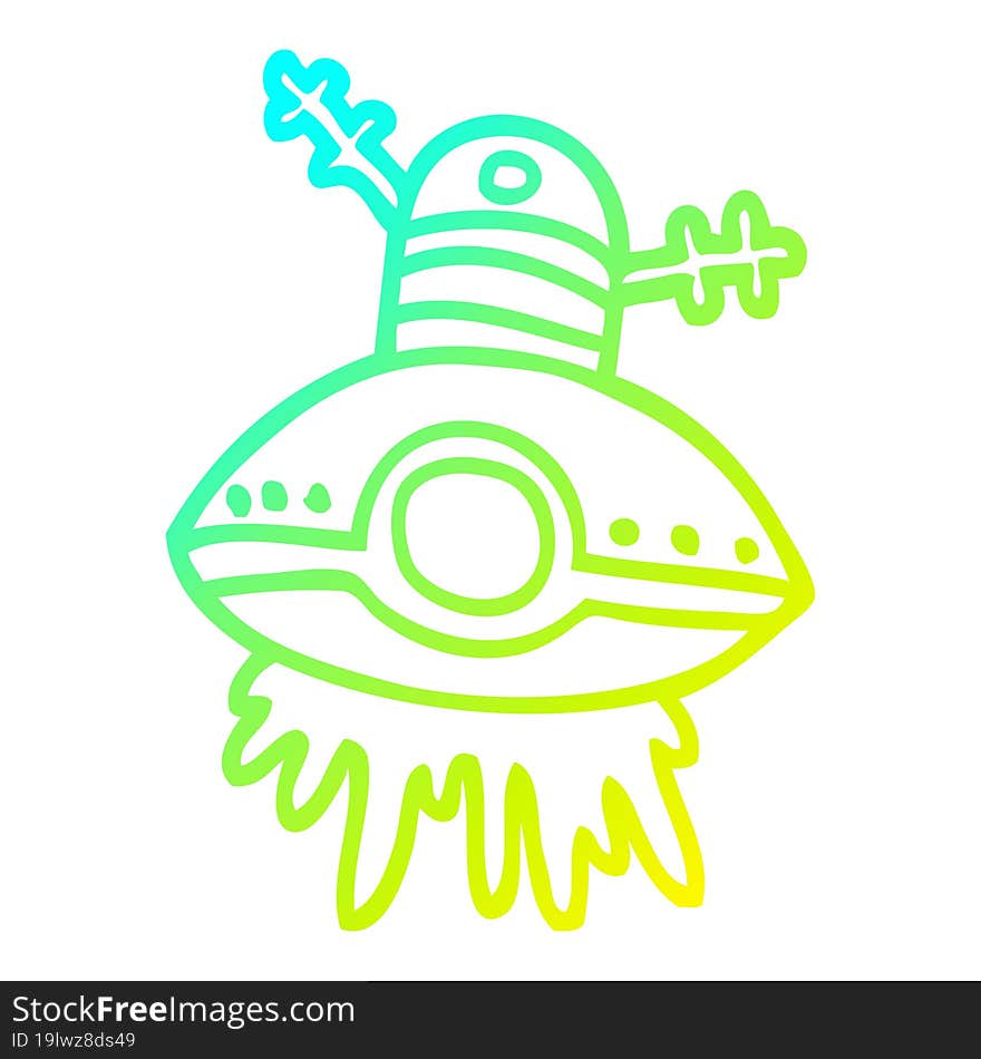 cold gradient line drawing cartoon alien spaceship