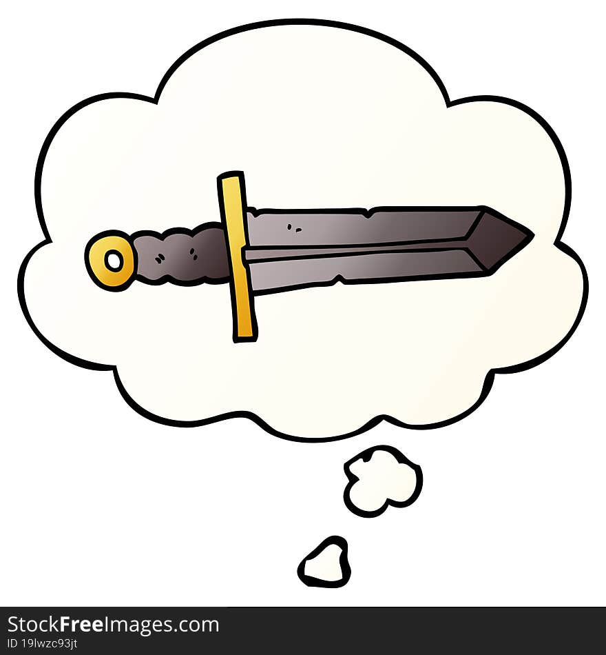 cartoon sword and thought bubble in smooth gradient style