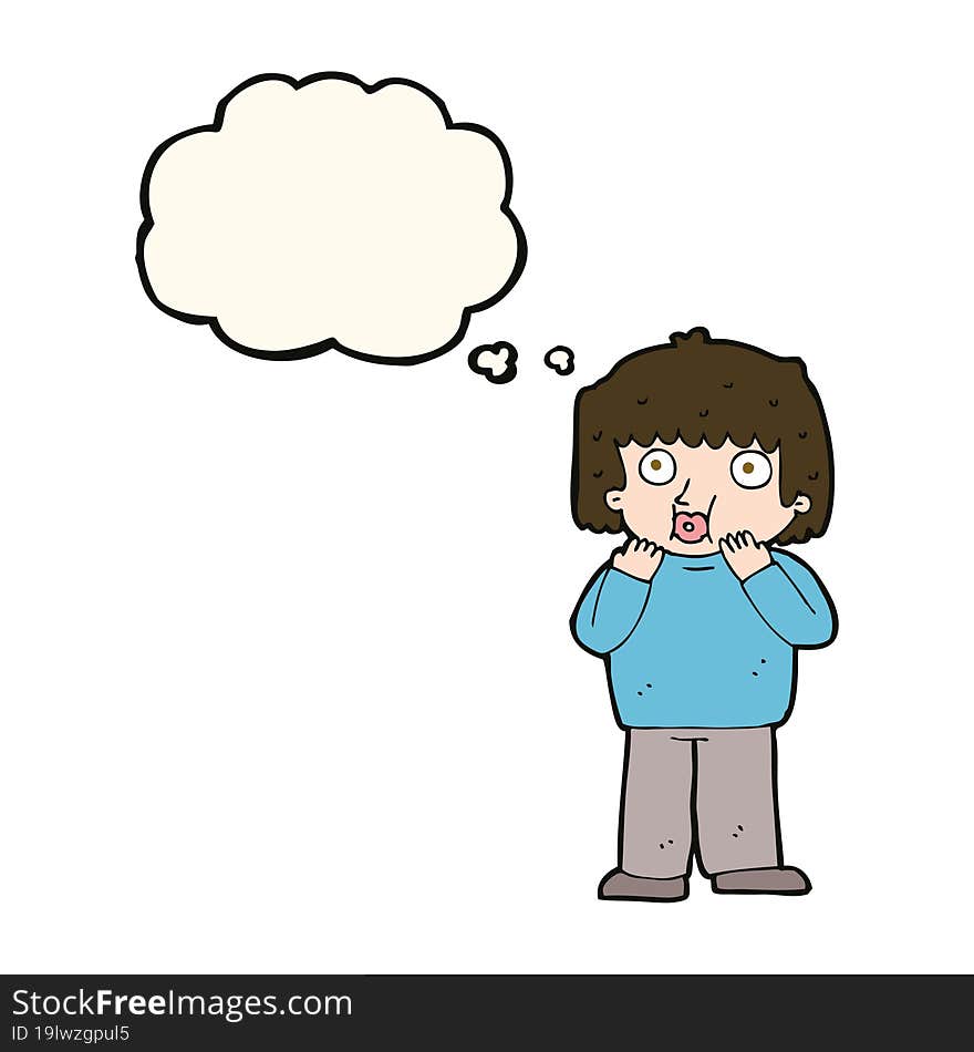 cartoon worried boy with thought bubble