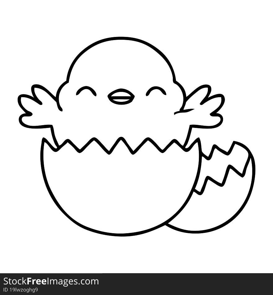 line doodle of a cute baby bird hatching from an egg shell. line doodle of a cute baby bird hatching from an egg shell