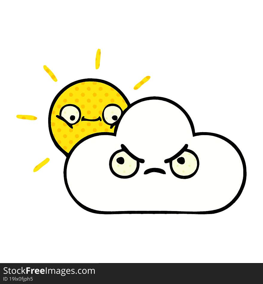 comic book style cartoon of a sunshine and cloud